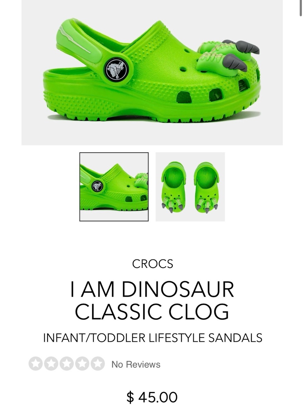 CROCS Toddlers I Am Dinosaur Classic Clog - Neon Green with Charcoal Accents